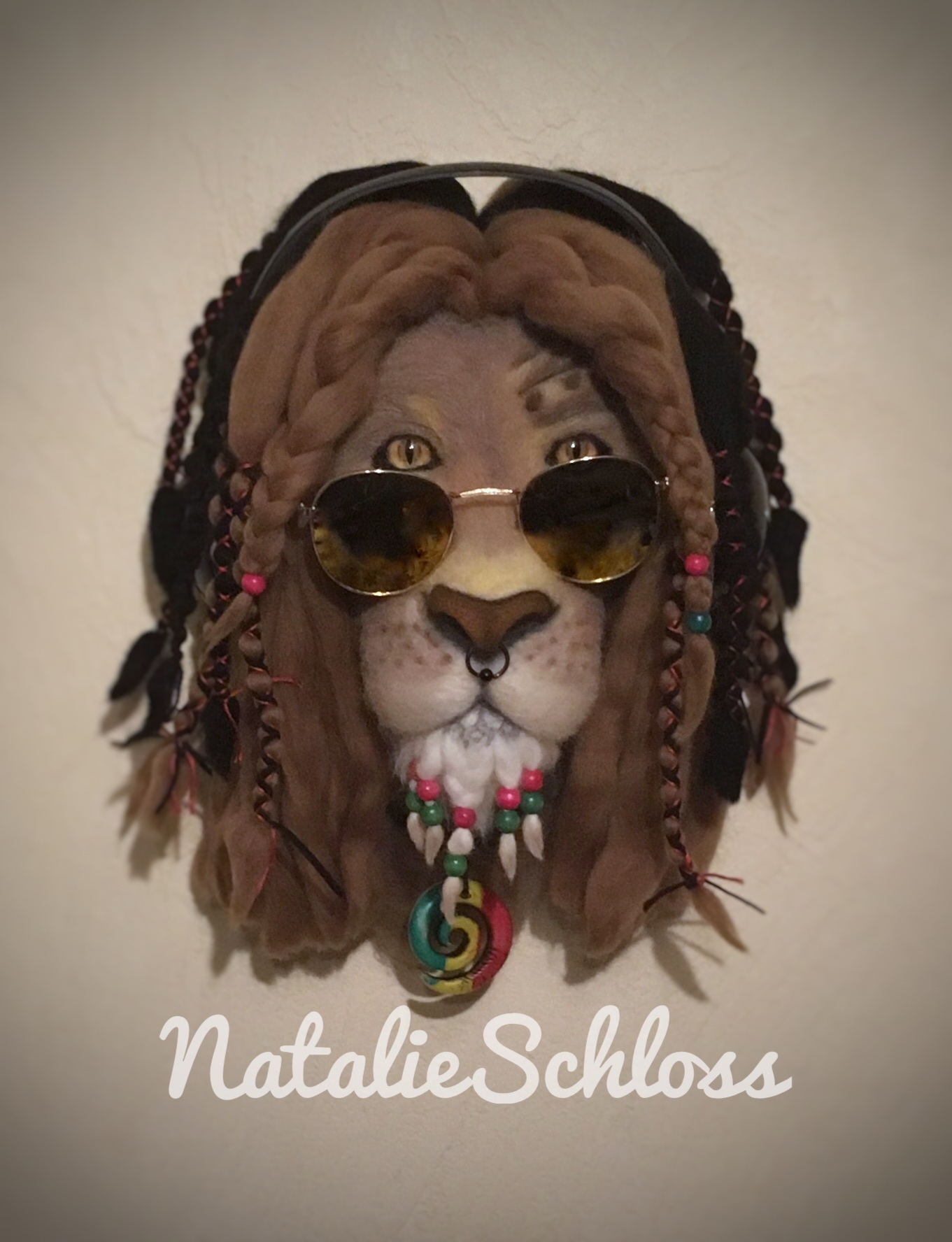 Rasta lion. Dry felting. - My, a lion, Rastaman, Dry felting, Headphones, Longpost