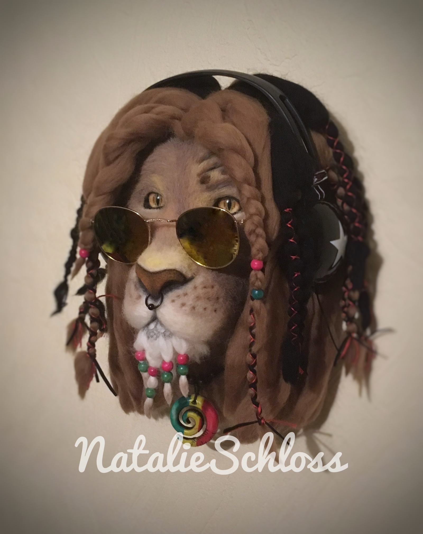 Rasta lion. Dry felting. - My, a lion, Rastaman, Dry felting, Headphones, Longpost