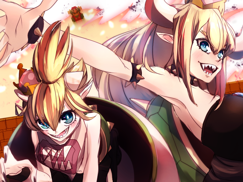 Bowsette and Bowsette Jr - Bowsette, Bowsette Jr, Anime art, Longpost, Super crown, Super mario, Nintendo, Rule 63