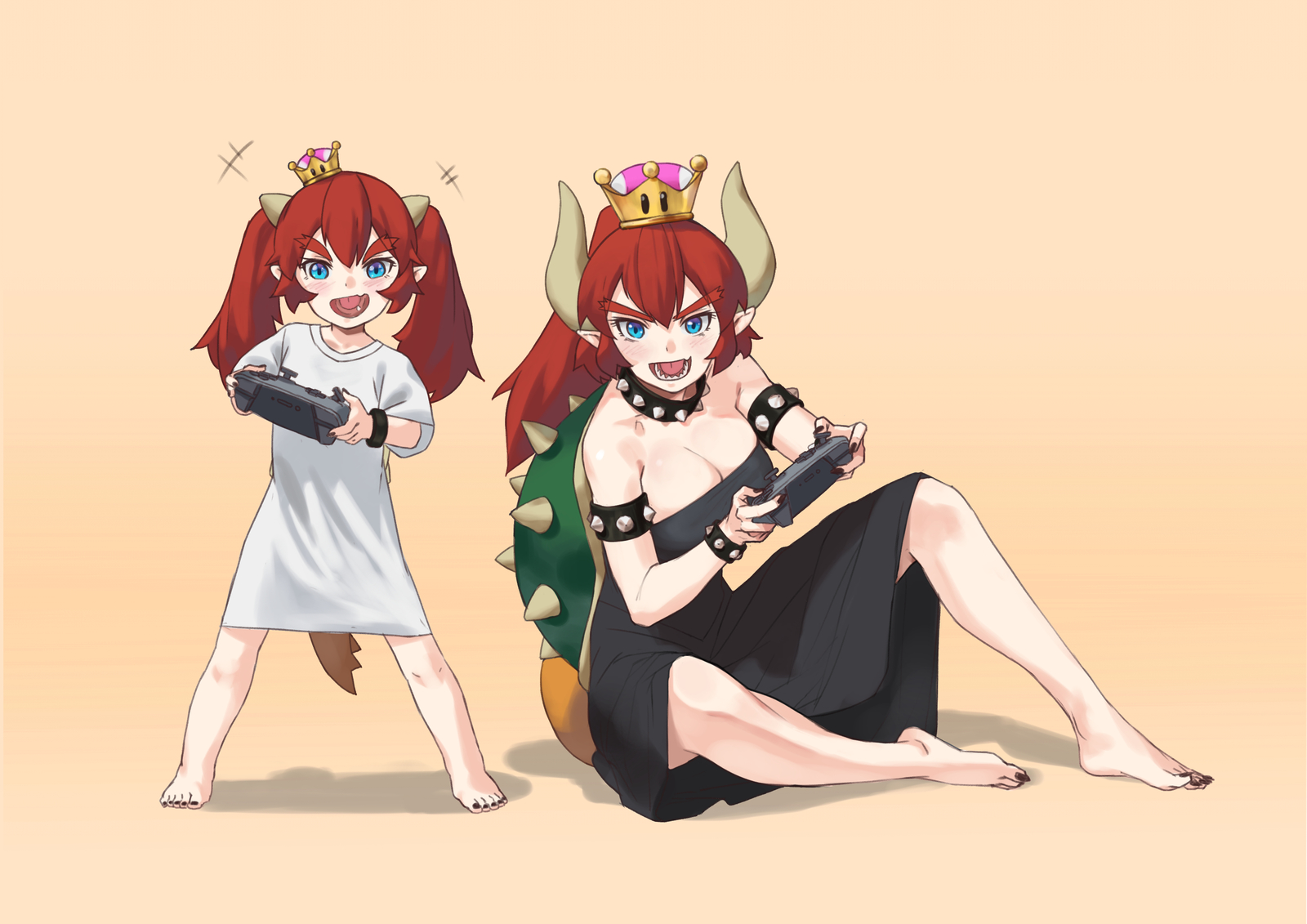 Bowsette and Bowsette Jr - Bowsette, Bowsette Jr, Anime art, Longpost, Super crown, Super mario, Nintendo, Rule 63