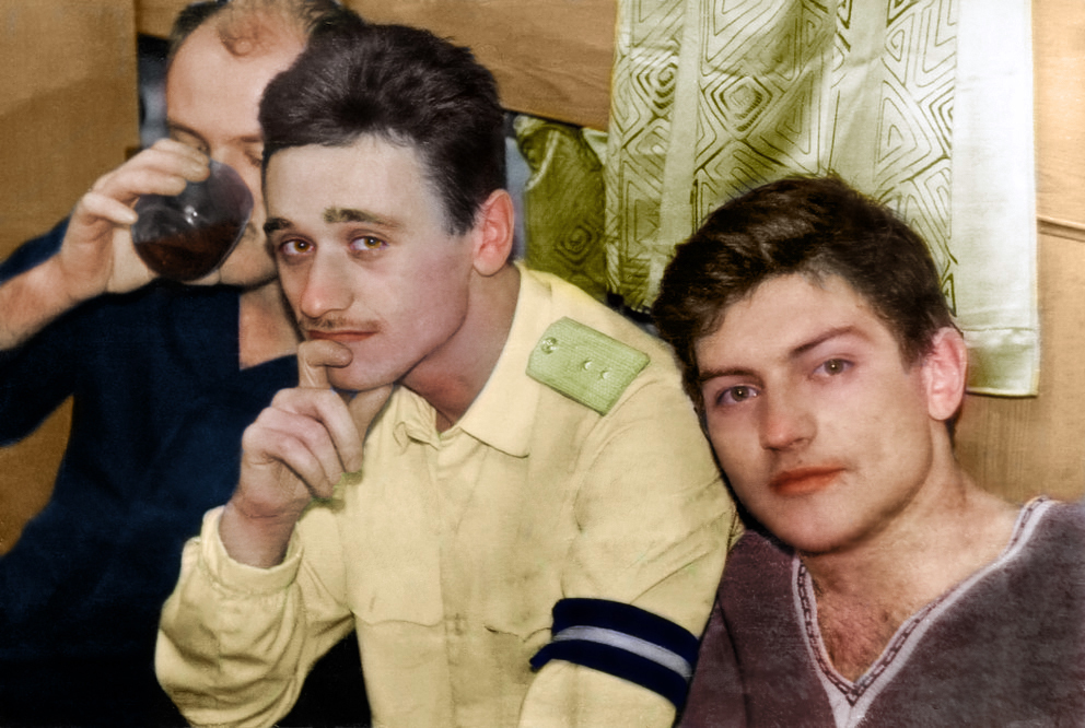 Sailors drink tea. - Colorization, Navy, Old photo