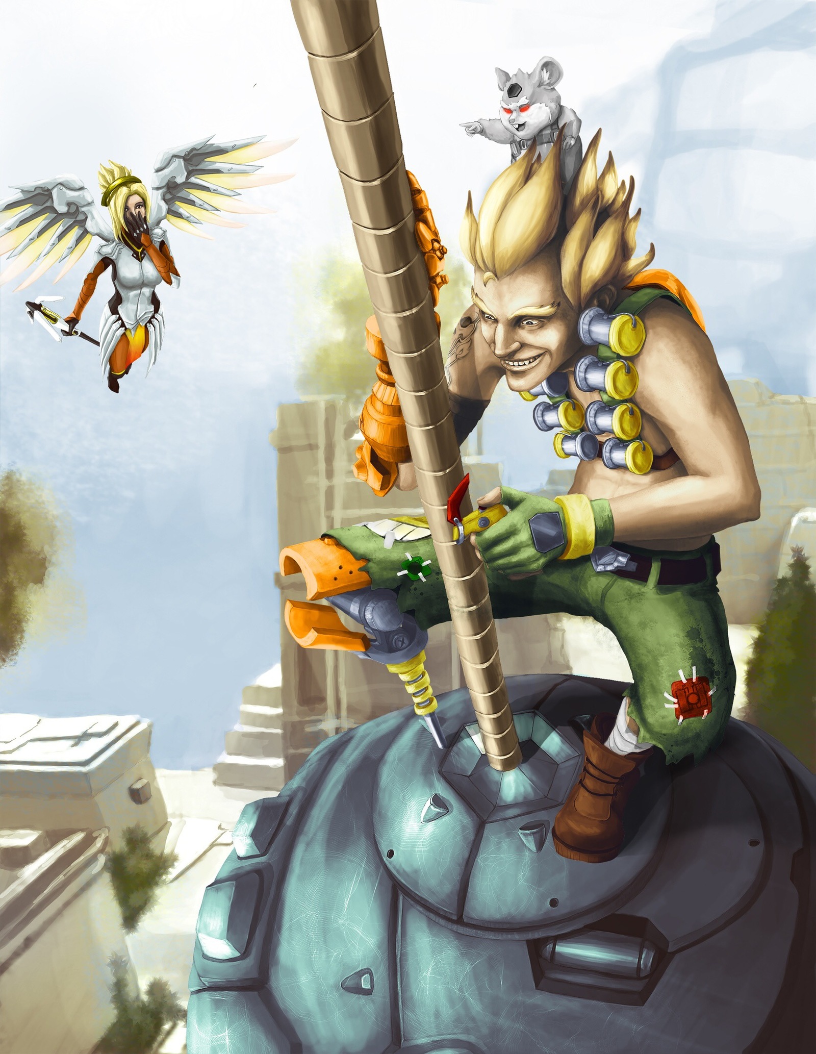 Creation of art for the contest - My, Art, Overwatch, Junkrat, Mercy, Compu...