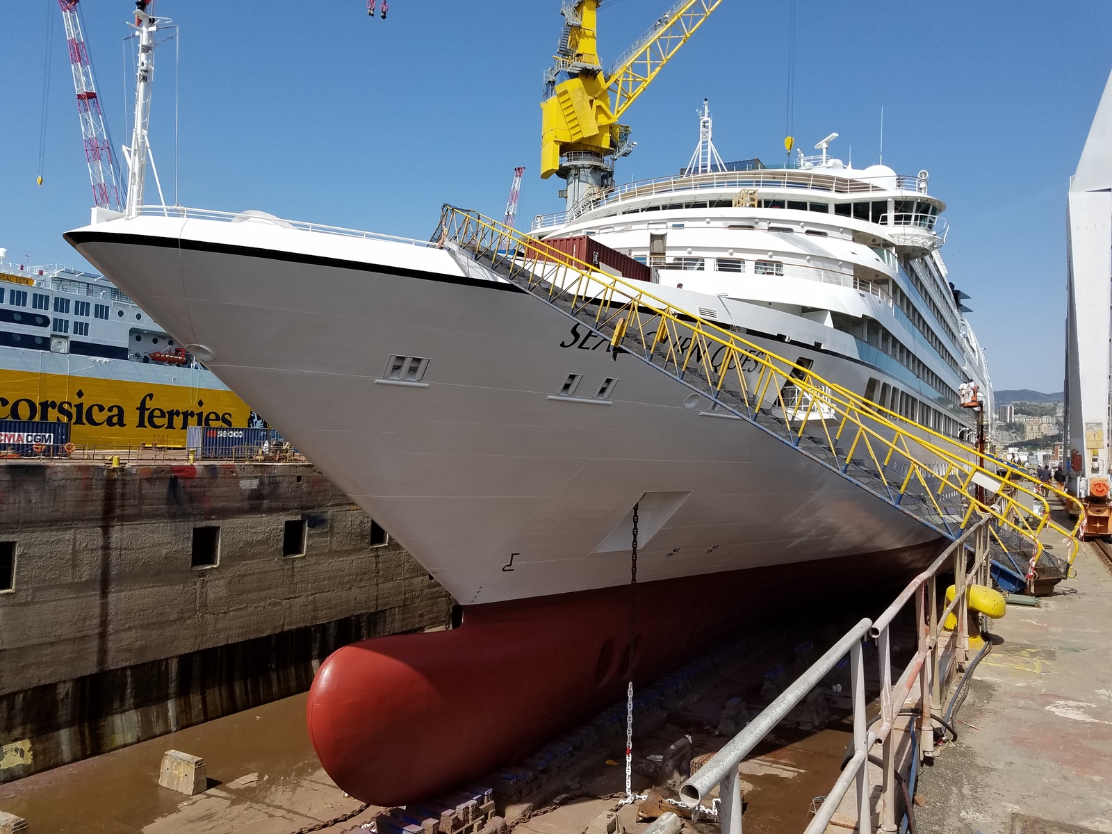 Our swallow was standing in a dry dock pointing a marafet. - My, Cruise liners, Dry dock, Genoa, Repair, Longpost, Marafet