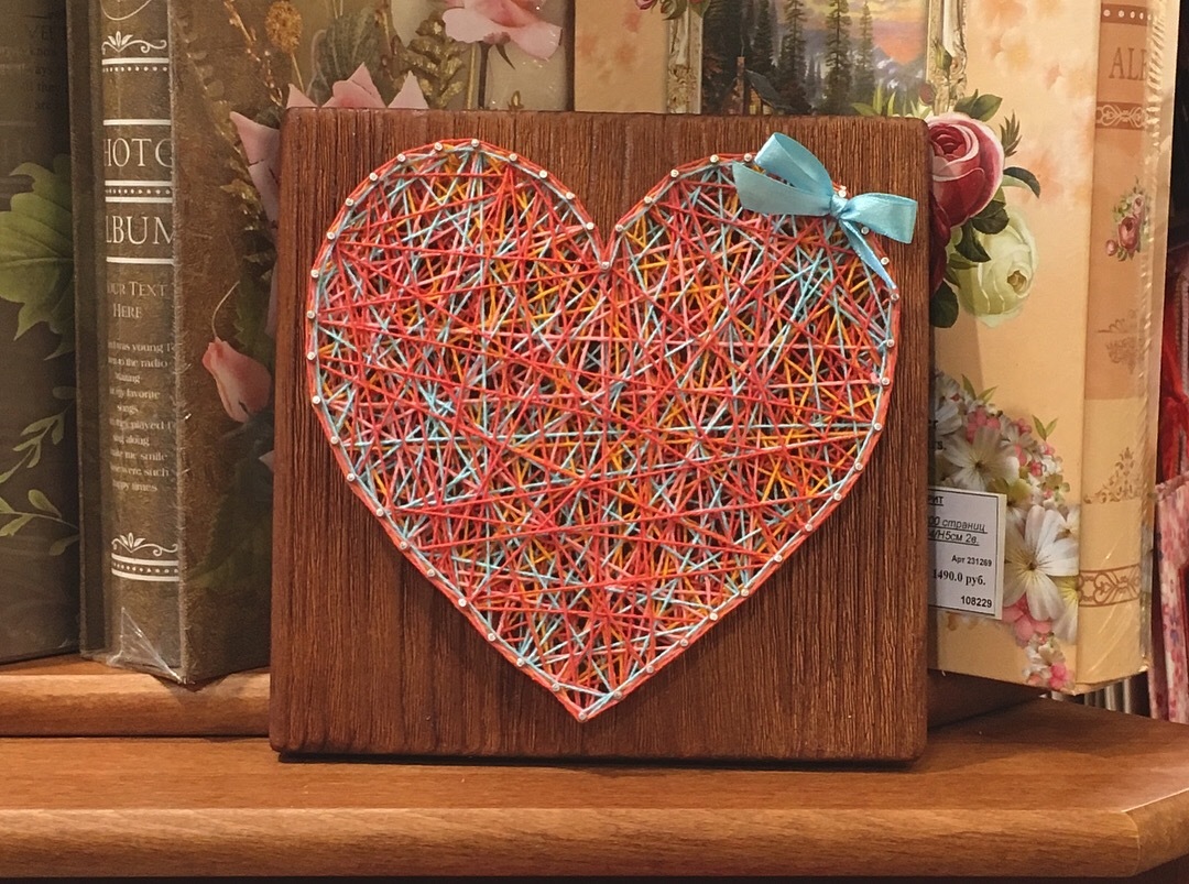 Picture of nails and threads in string art technique - My, String Art, Handmade, string art, Longpost, cat