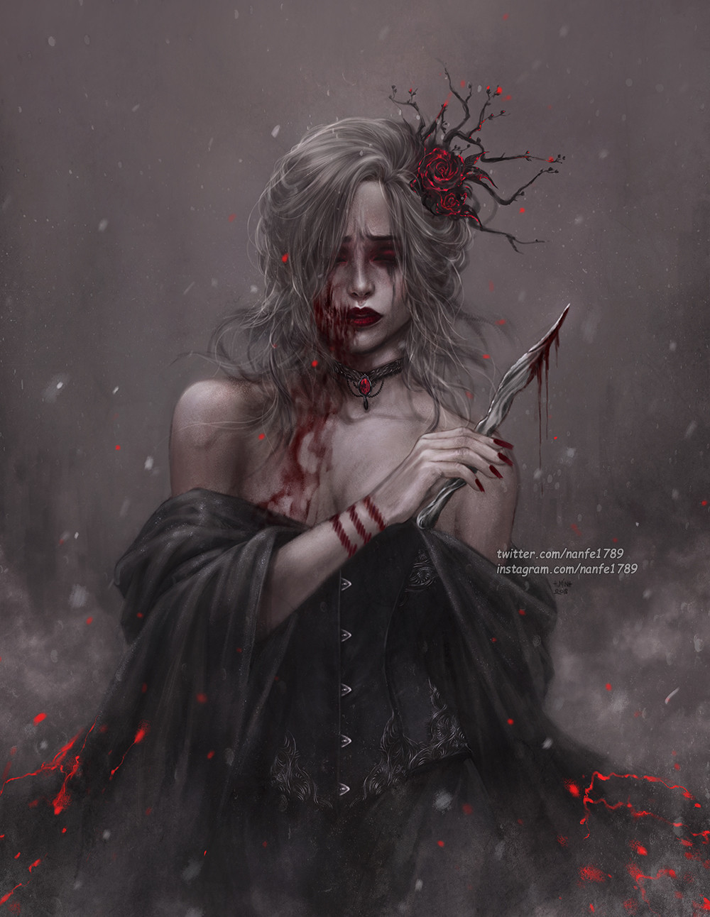 Art by nan fe - Art, Blood, Flowers, , Nanfe