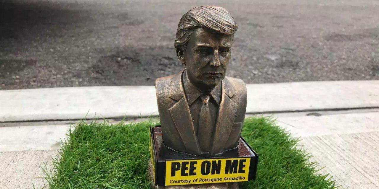 In Brooklyn, someone set up mini statues of Donald Trump asking dogs to pee on him - Brooklyn, USA, Donald Trump, Bust, Politics, Twitter