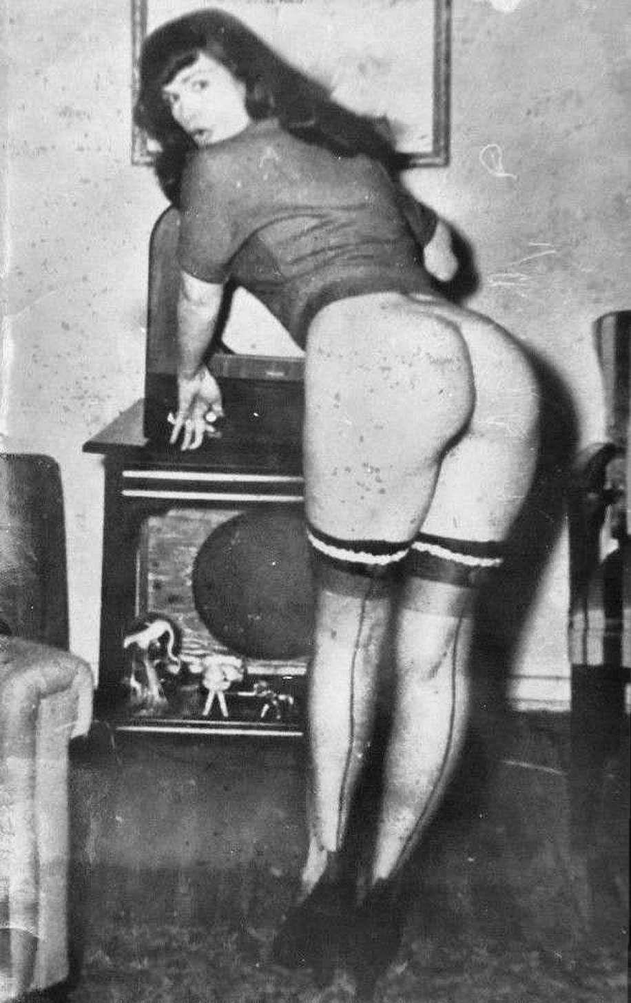 Old TVs - NSFW, , Монитор, TV set, Boobs, Old photo, Black and white photo, Oldfags, Longpost