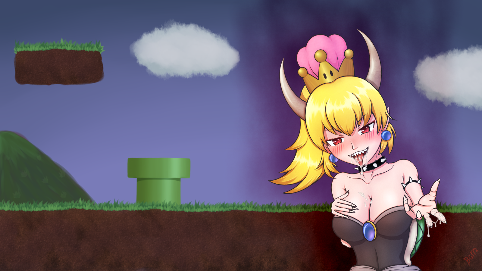 Bowsette to your feed ^_^ - NSFW, My, Not anime, Anime art, Bowsette, Super mario, SAI, Drawing, Anime