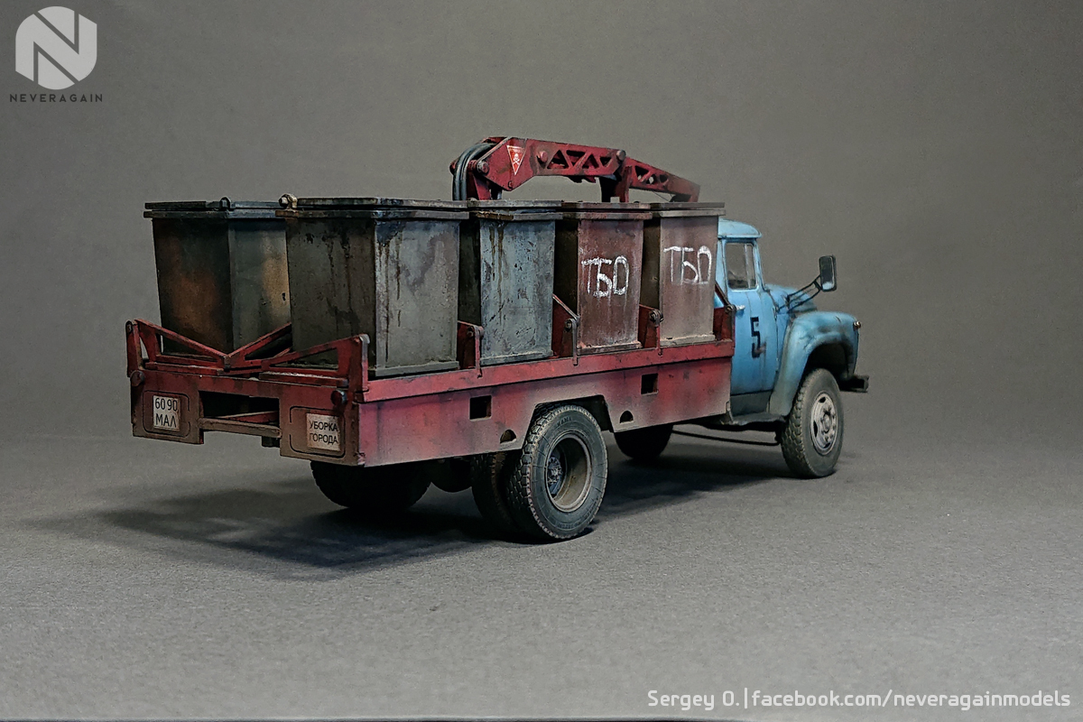 Garbage truck M-30 (130) in scale 1:43 - My, Longpost, Stand modeling, Car modeling, Scale model, Prefabricated model, 1:43, ZIL-130, Garbage truck