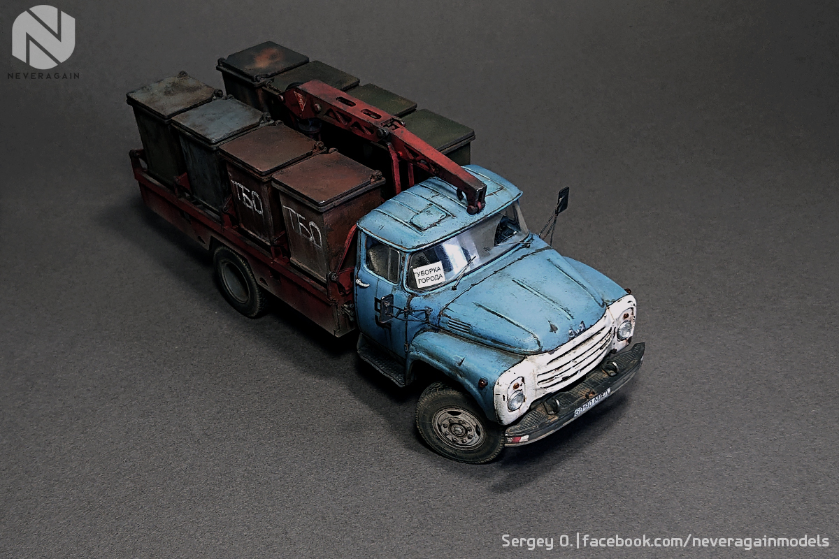 Garbage truck M-30 (130) in scale 1:43 - My, Longpost, Stand modeling, Car modeling, Scale model, Prefabricated model, 1:43, ZIL-130, Garbage truck