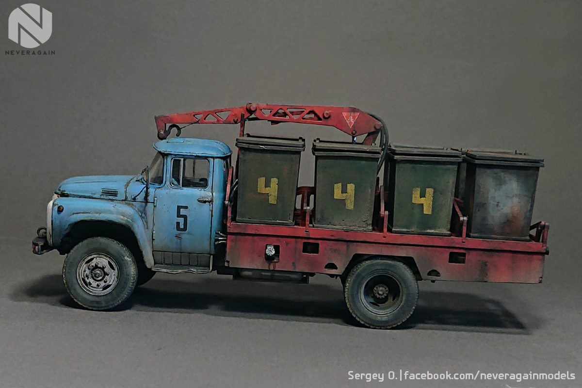 Garbage truck M-30 (130) in scale 1:43 - My, Longpost, Stand modeling, Car modeling, Scale model, Prefabricated model, 1:43, ZIL-130, Garbage truck