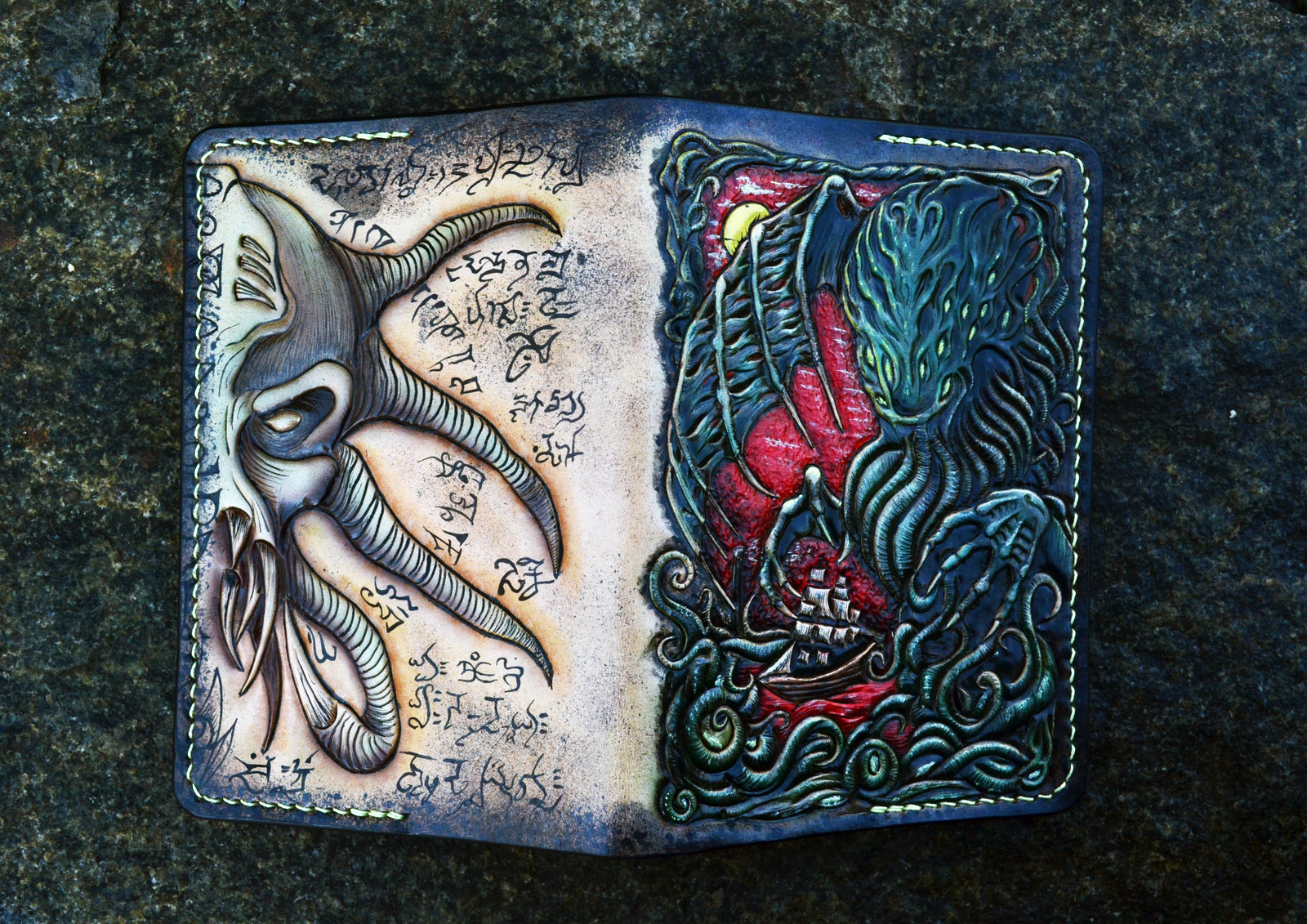 Passport cover - My, Howard Phillips Lovecraft, Cthulhu, Necronomicon, Leather, Embossing on leather, Cover, Longpost