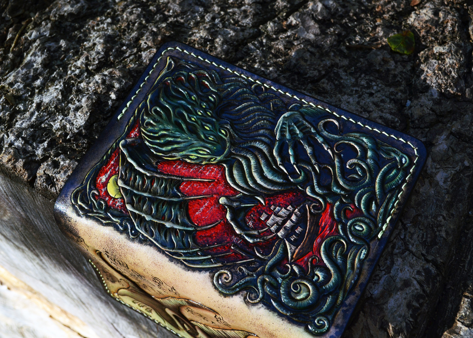 Passport cover - My, Howard Phillips Lovecraft, Cthulhu, Necronomicon, Leather, Embossing on leather, Cover, Longpost