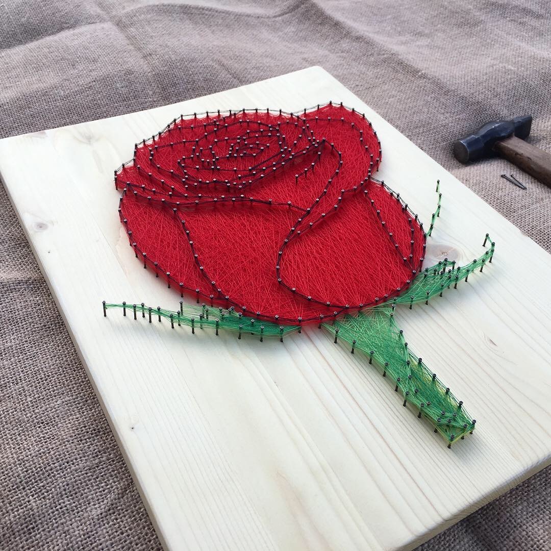 Rose in string art technique - My, Designer, Handmade, String Art, Handmade, Longpost