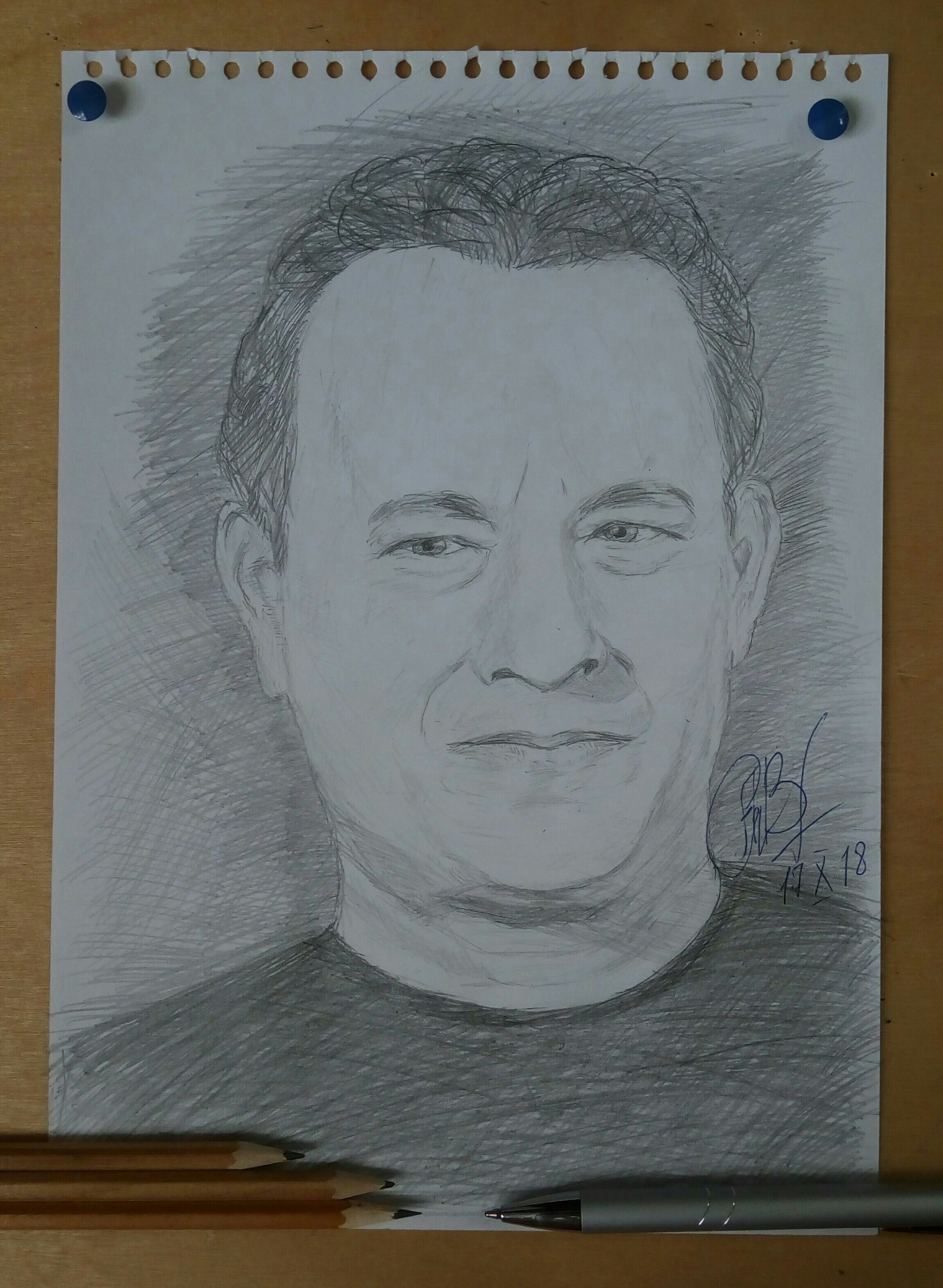 Tom Hanks - My, Pencil drawing, Sketch, Tom Hanks