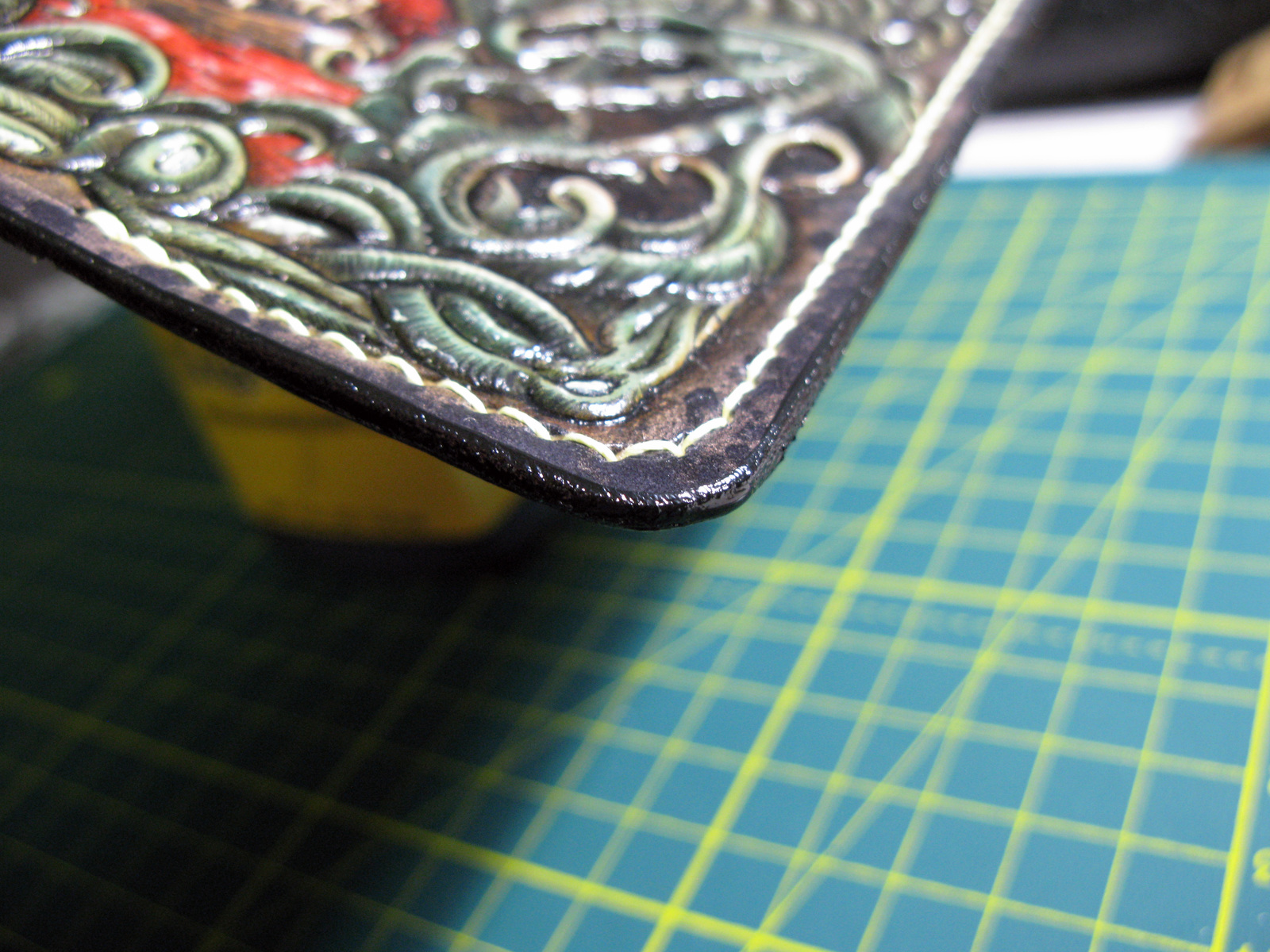 Passport cover. Painting and assembly. - My, Leather, Paints, Assembly, Tutorial, Cthulhu, Cover, Longpost