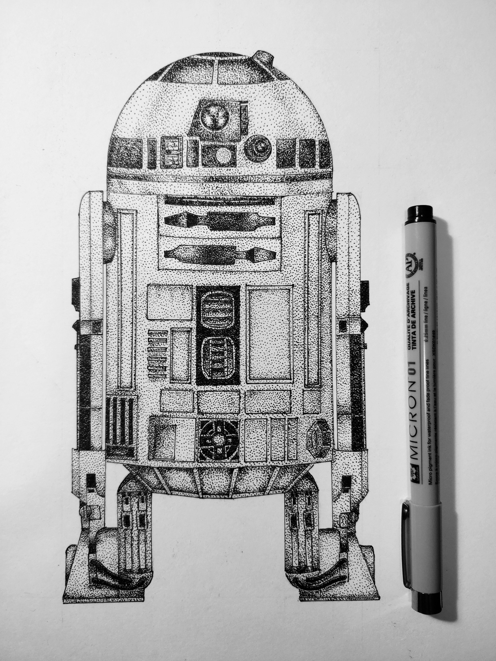 Dotwork. 8 рисунок. - Моё, Dotwork, Хобби, Рисунок, Линер, Star Wars, Фильмы, Дроиды, R2d2, R2-D2