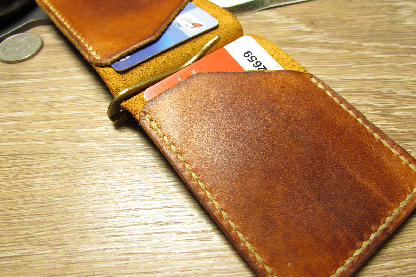 Just a bill holder - My, , , , Leather, Leather craft, Longpost, Needlework with process, Money clip