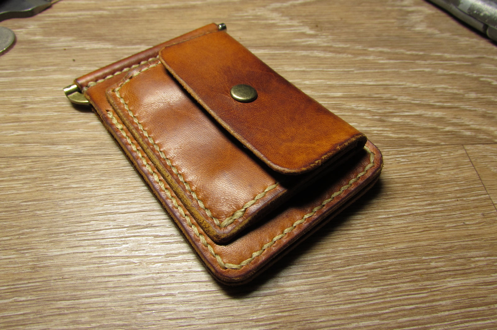 Just a bill holder - My, , , , Leather, Leather craft, Longpost, Needlework with process, Money clip