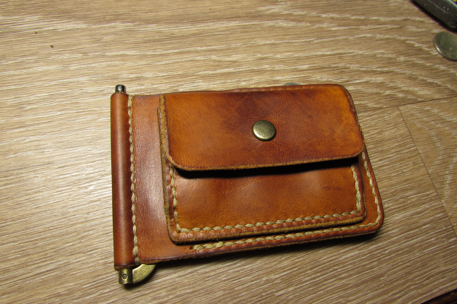 Just a bill holder - My, , , , Leather, Leather craft, Longpost, Needlework with process, Money clip