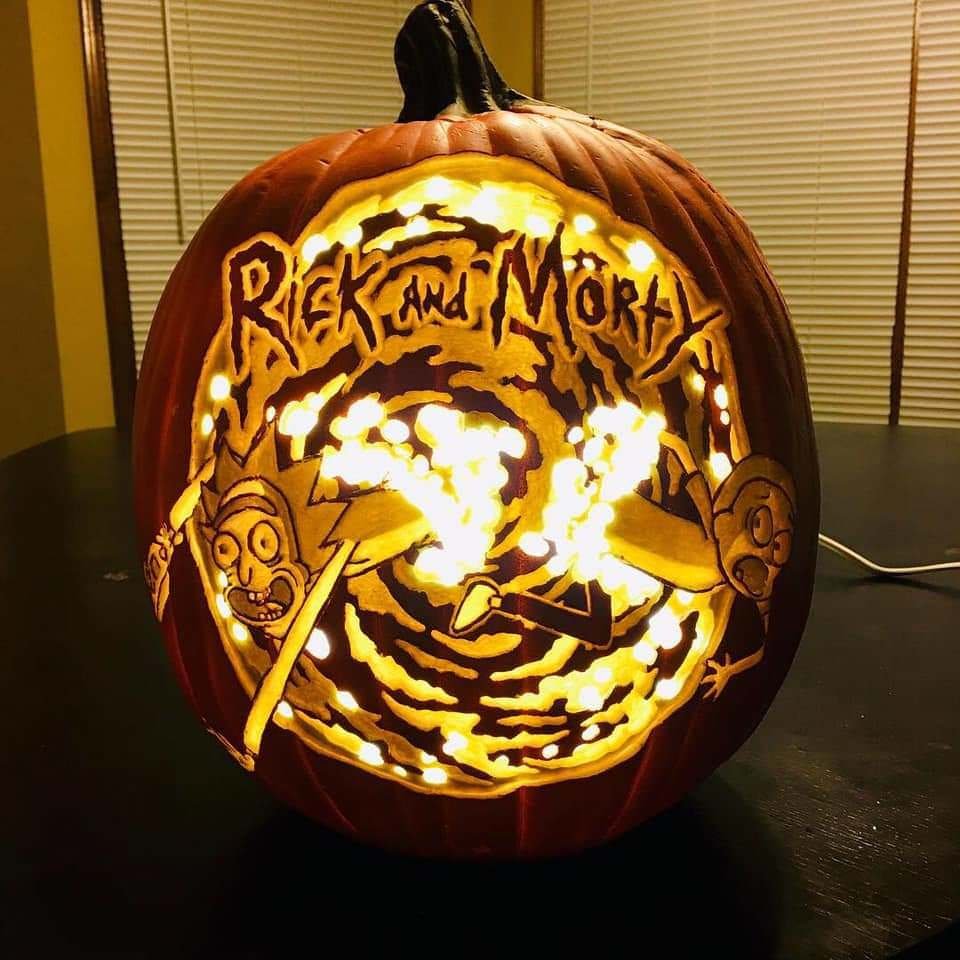 Rick and Morty asking for candy - Rick and Morty, Halloween, Pumpkin, Halloween pumpkin