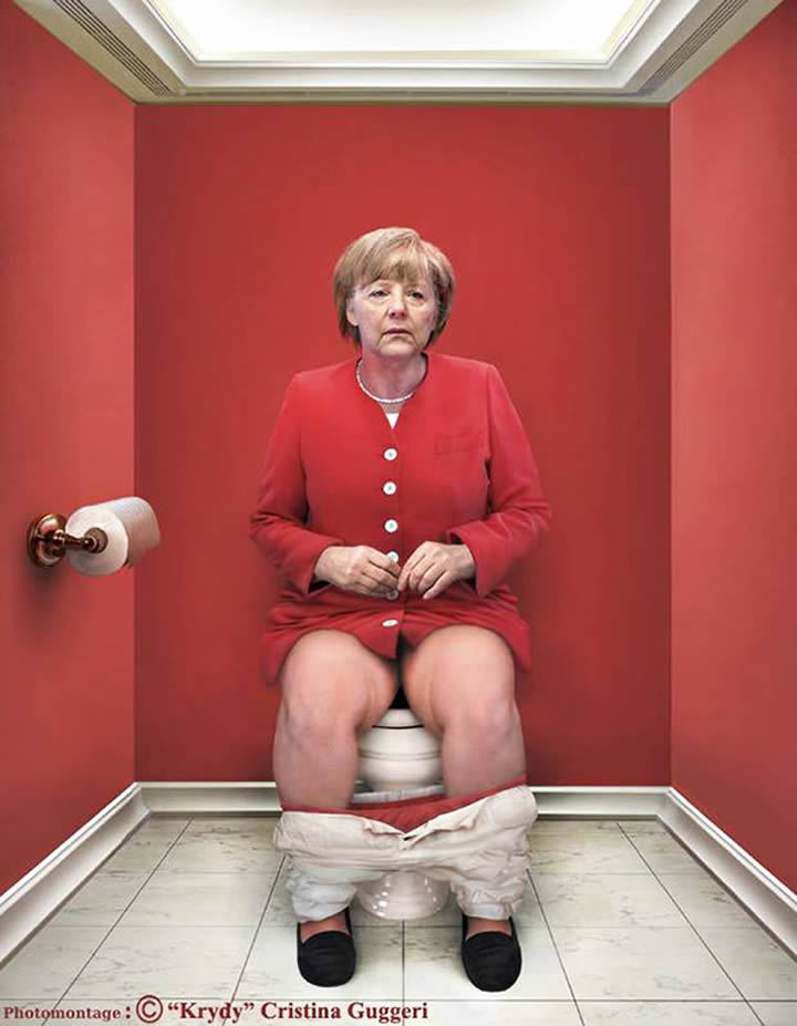 Outstanding personalities in the toilet - Vladimir Putin, Angela Merkel, Toilet, Art, Longpost