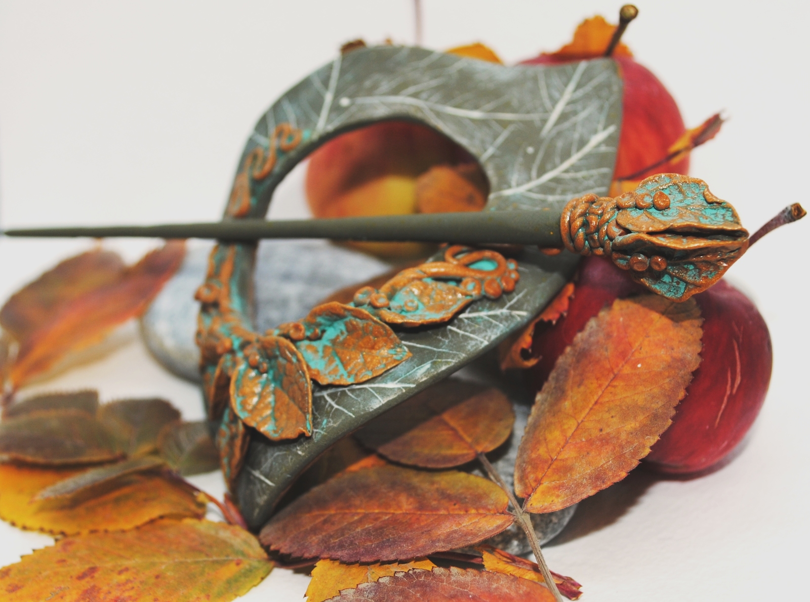 Hairpin - brooch Breath of autumn - My, Polymer clay, Barrette, Autumn, Longpost