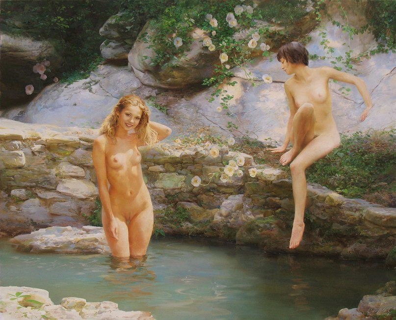 Painting by Aidemir Saidov - NSFW, Girls, Painting, A selection, Breast, Nudity, Art, Longpost