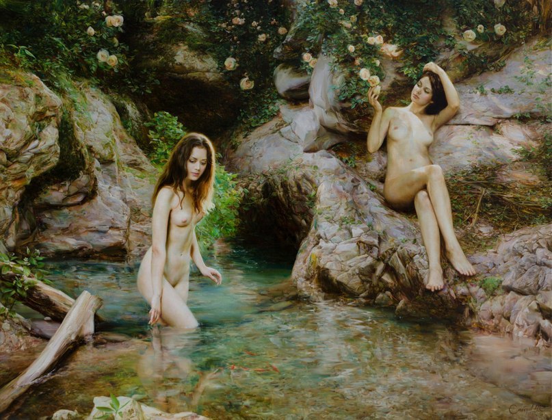 Painting by Aidemir Saidov - NSFW, Girls, Painting, A selection, Breast, Nudity, Art, Longpost