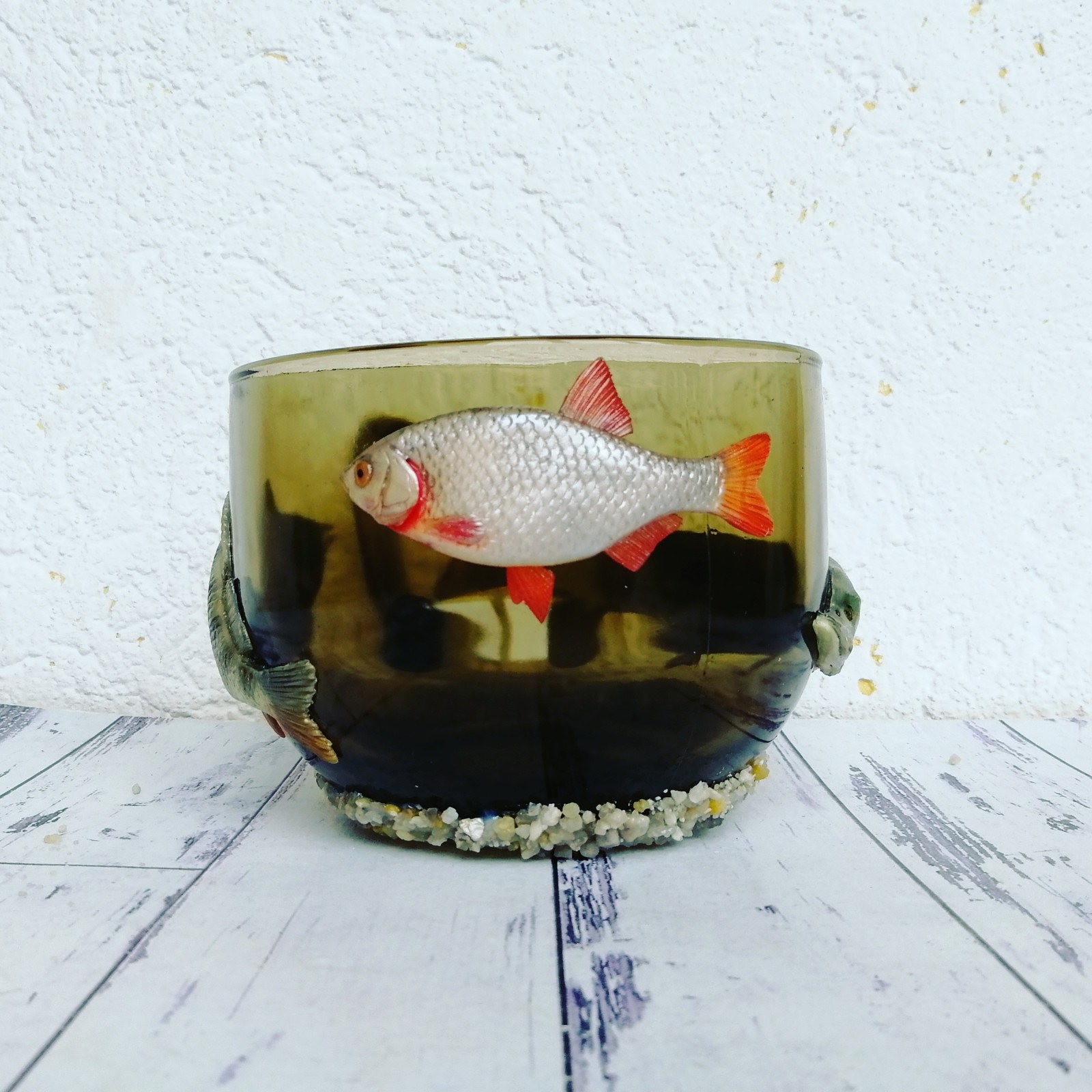 Fish on dark glass - My, With your own hands, Handmade, Polymer clay, Needlework without process, A fish, Decor, Fishing, Needlework, Longpost