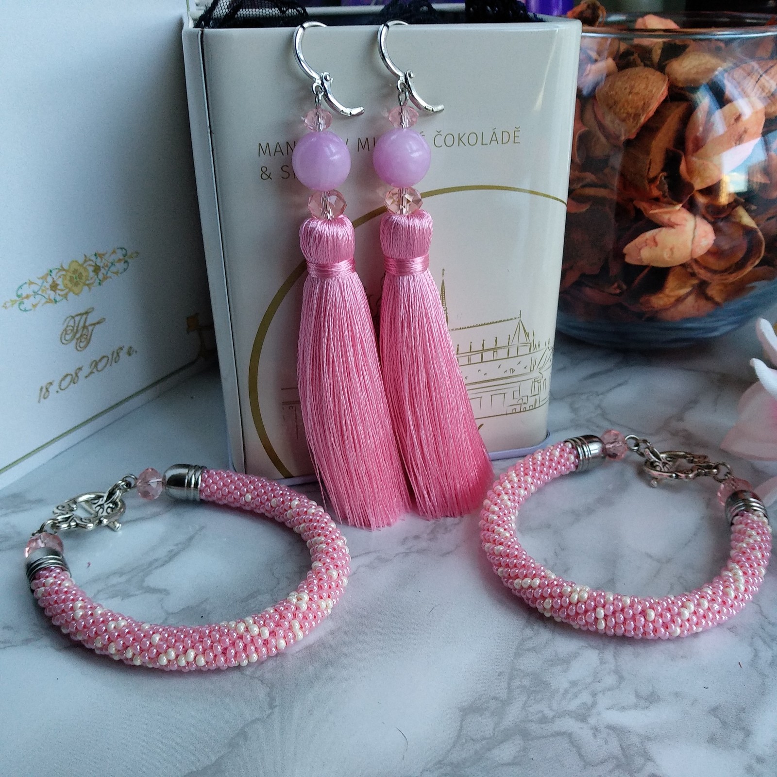 pink mimimi - My, Handmade, Decoration, Handmade decorations, Bead jewelery, Beads, Earrings, , Longpost