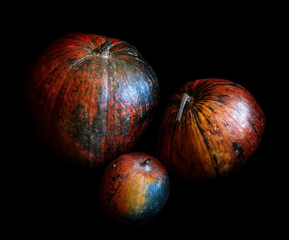 Three pumpkins (for Halloween :)) - My, Halloween pumpkin, Still life