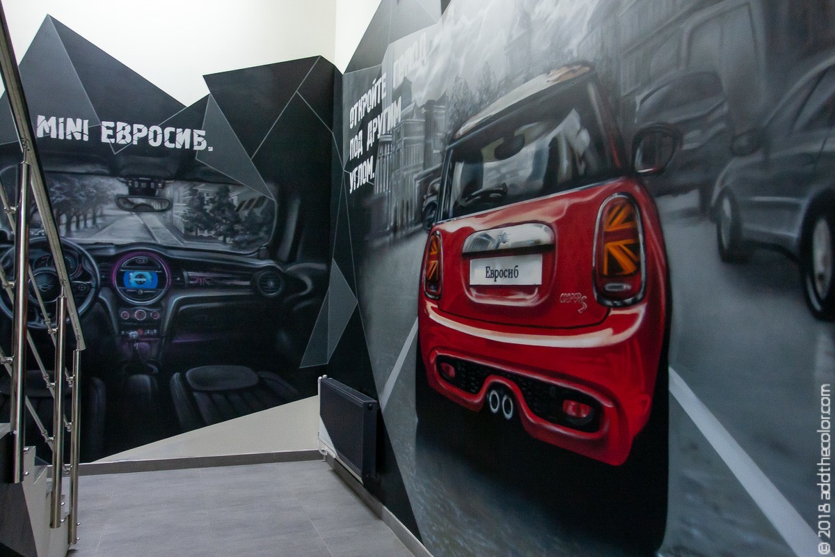 Interior painting (Mini showroom) - My, Graffiti, Registration, Painting, Interior, Design, Mini, Longpost