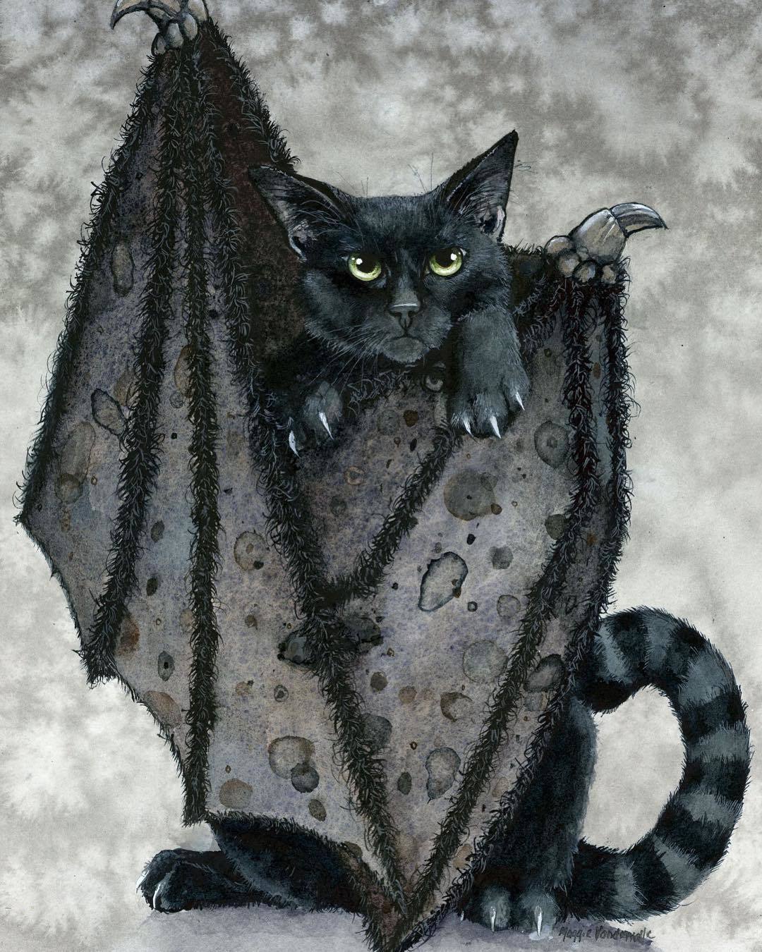 Flying cats by Maggie Vandewalle - cat, Painting, , Milota, Longpost