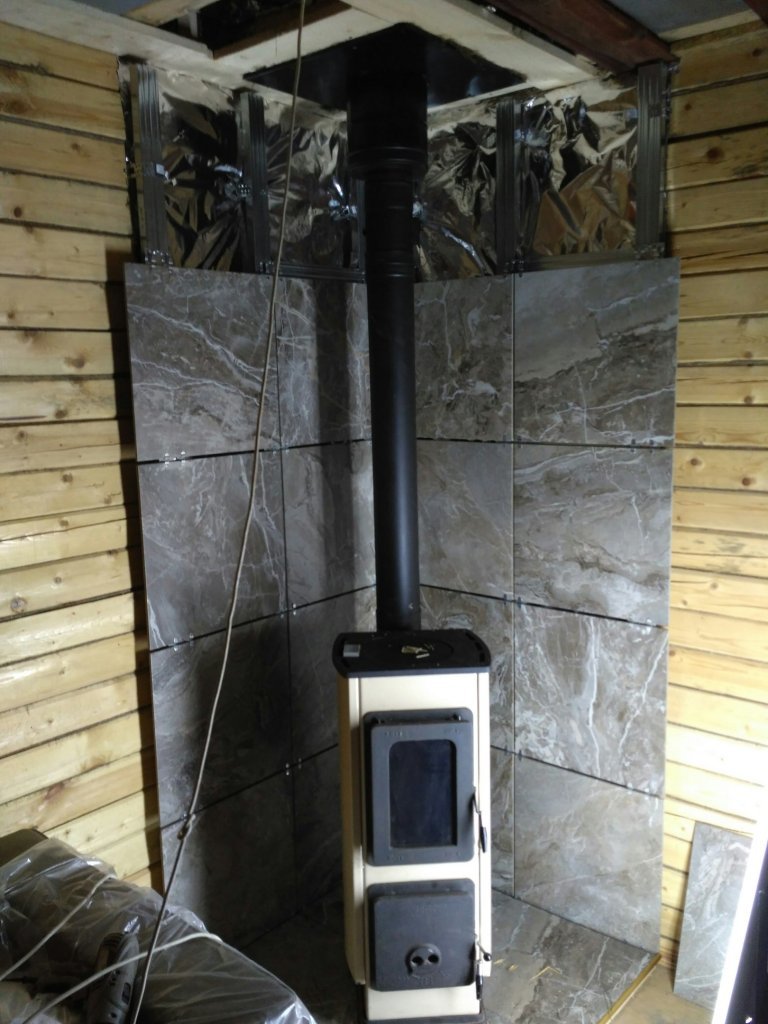 Installation of a fireplace stove in a small house in the country. - My, Bake, Fireplace, , Foil, Cotton wool, Longpost