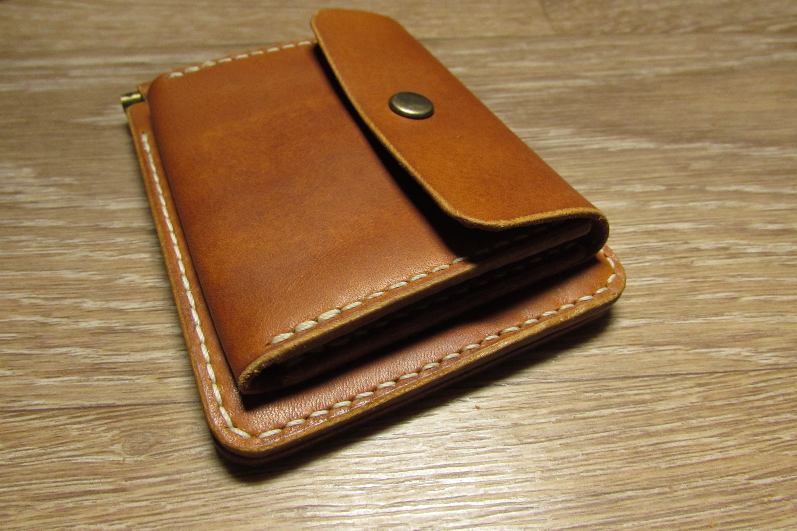 Bill holder with coin box - My, , Leather, With your own hands, Needlework with process, Longpost, Money clip