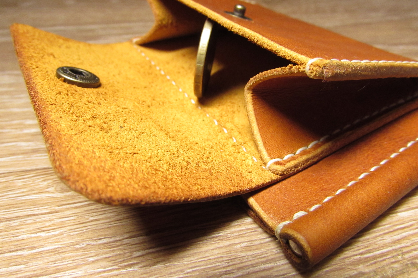 Bill holder with coin box - My, , Leather, With your own hands, Needlework with process, Longpost, Money clip