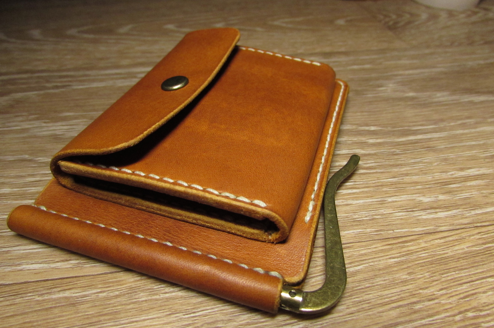 Bill holder with coin box - My, , Leather, With your own hands, Needlework with process, Longpost, Money clip