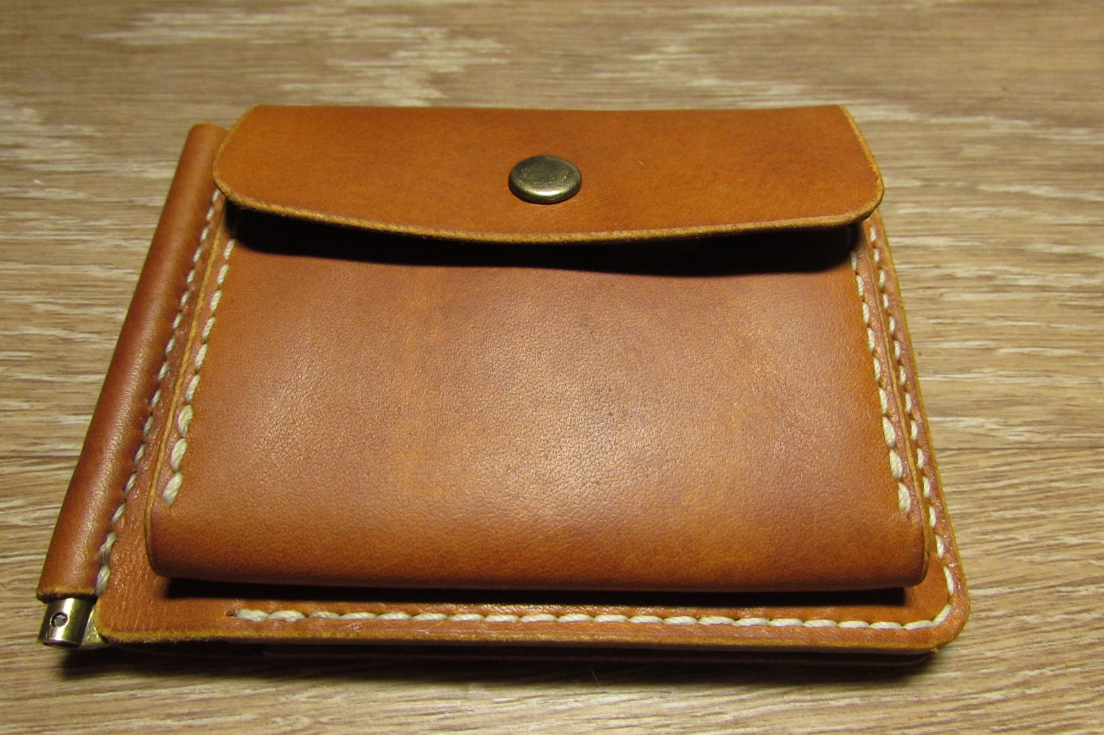 Bill holder with coin box - My, , Leather, With your own hands, Needlework with process, Longpost, Money clip