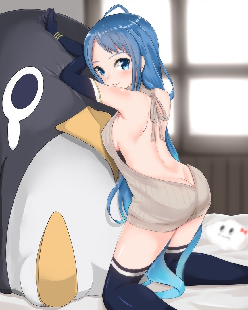 Samidare - NSFW, Kantai collection, Samidare, Etty, Virgin killer sweater, Penguins, Anime art, Anime, Art