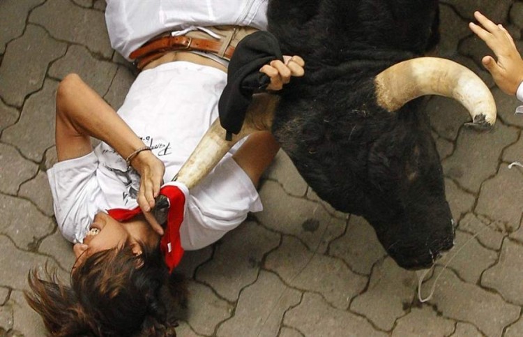 Bull run in Spain. Saint Fermin Festival in Pamplona - Spain, Bull, Holidays, Encierro, , Extreme, Video, Longpost