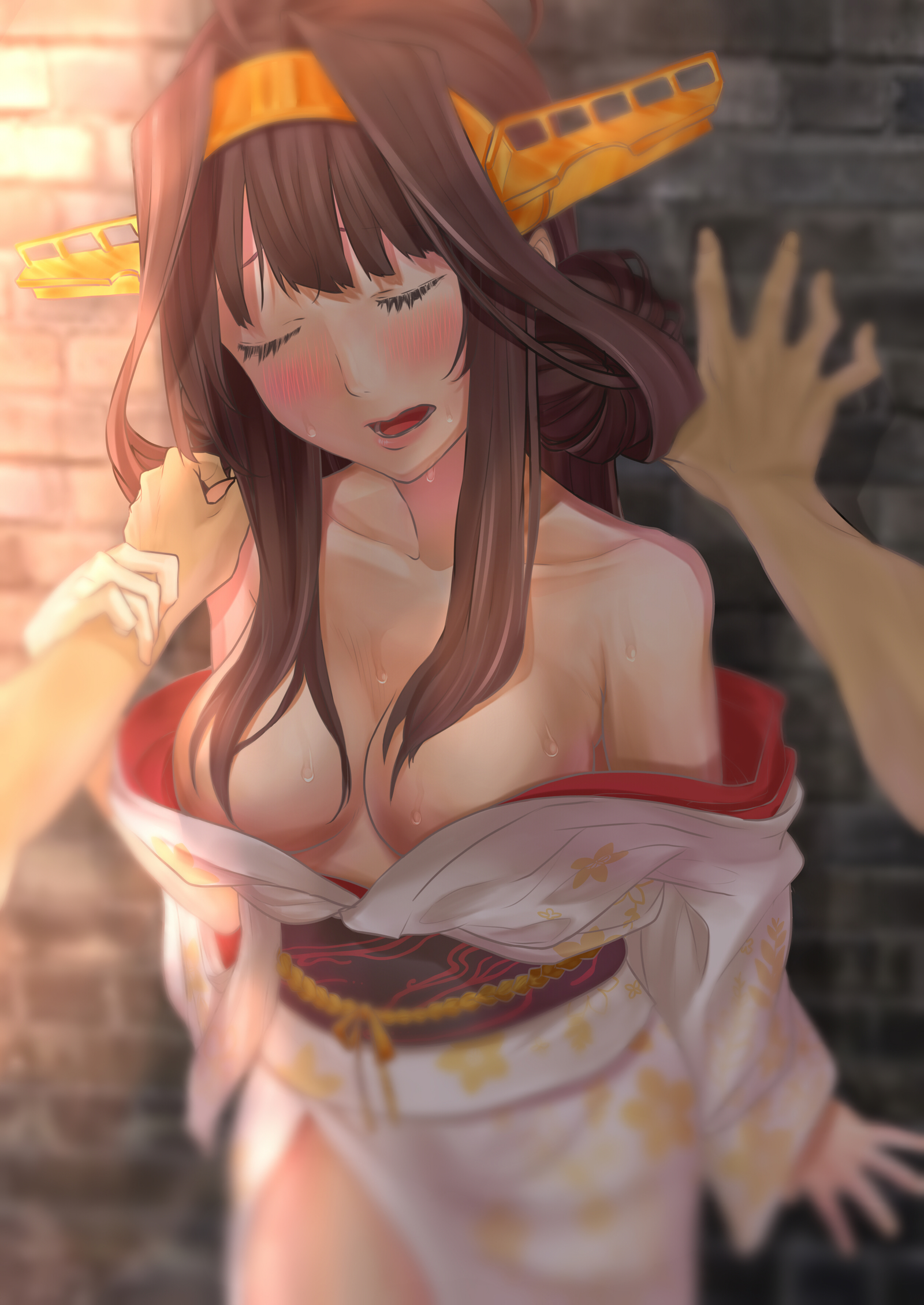 Адмирал и Kongou (художник: Baffu) - NSFW, Kantai Collection, Аниме, Anime Art, Admiral, Kongou, Юката