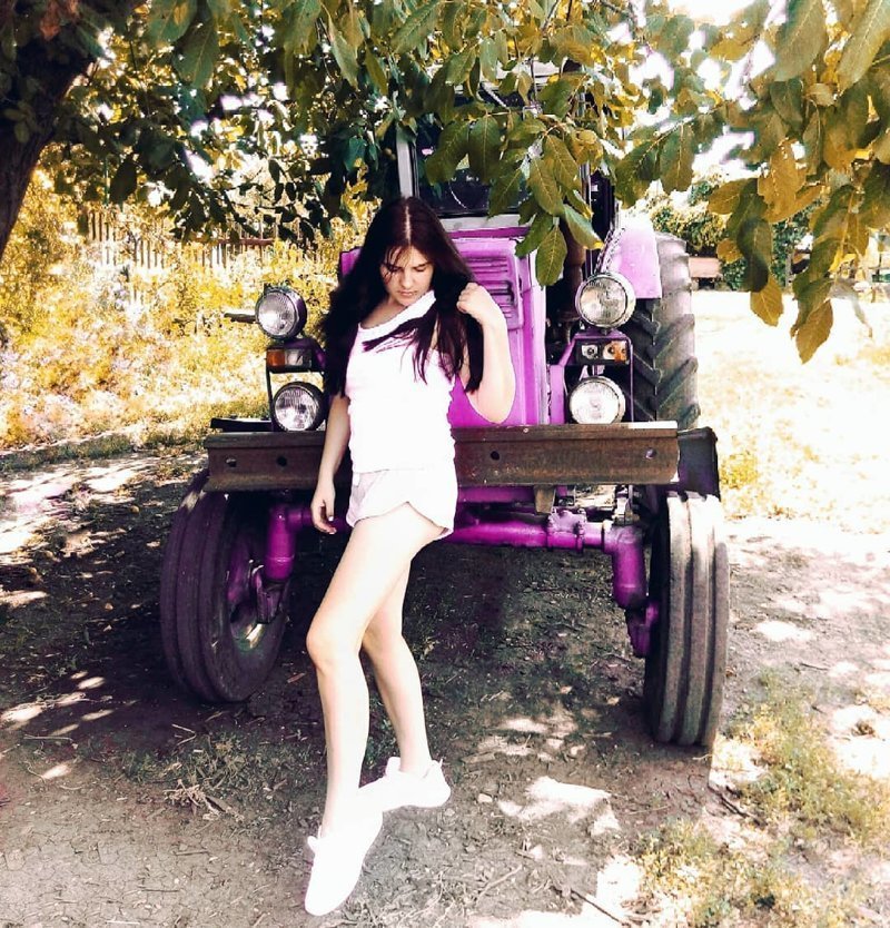 Riding a tractor? - Girls, Tractor, The photo, Beautiful girl, Joke, Humor, Longpost