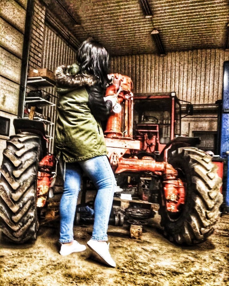 Riding a tractor? - Girls, Tractor, The photo, Beautiful girl, Joke, Humor, Longpost