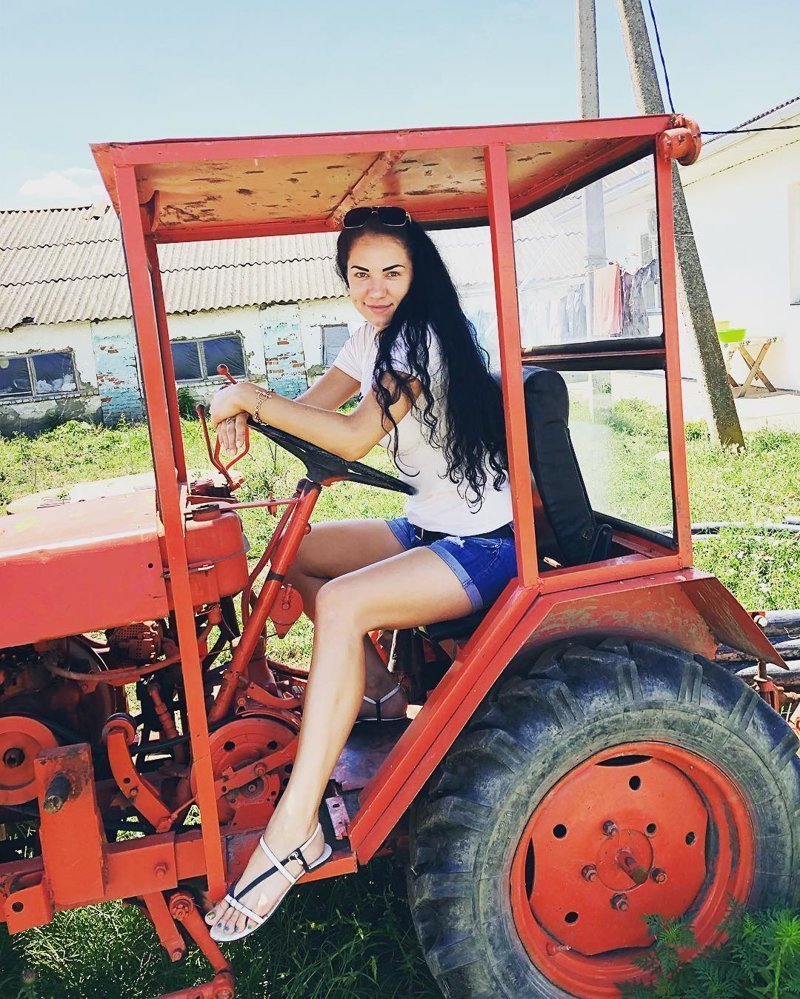 Riding a tractor? - Girls, Tractor, The photo, Beautiful girl, Joke, Humor, Longpost