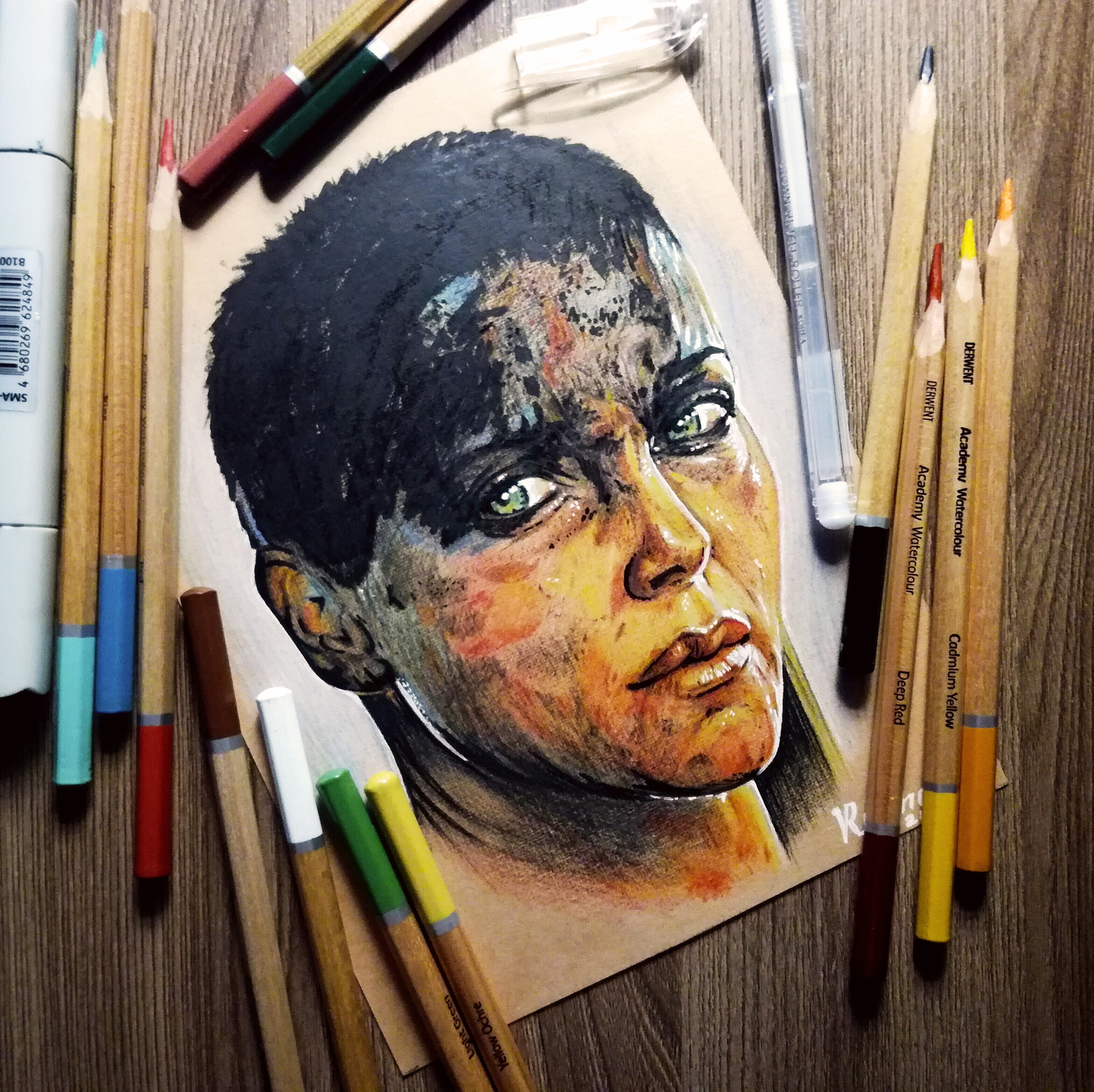 Furiosa - My, Fan art, Crazy Max, Mad Max: Fury Road, Furiosa, Portrait, Charlize Theron, Drawing, Colour pencils