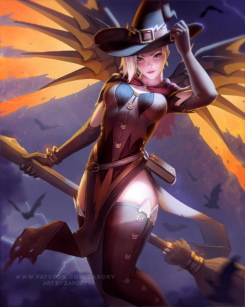 Witch Mercy / Bewitching Janna - Арт, League of Legends, Overwatch, Mercy, Janna, Длиннопост, Zarory