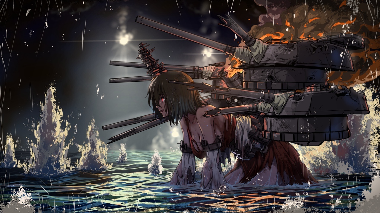 Yamashiro - Kantai Collection, Yamashiro, Heavily damaged, Anime Art, Аниме, Арт