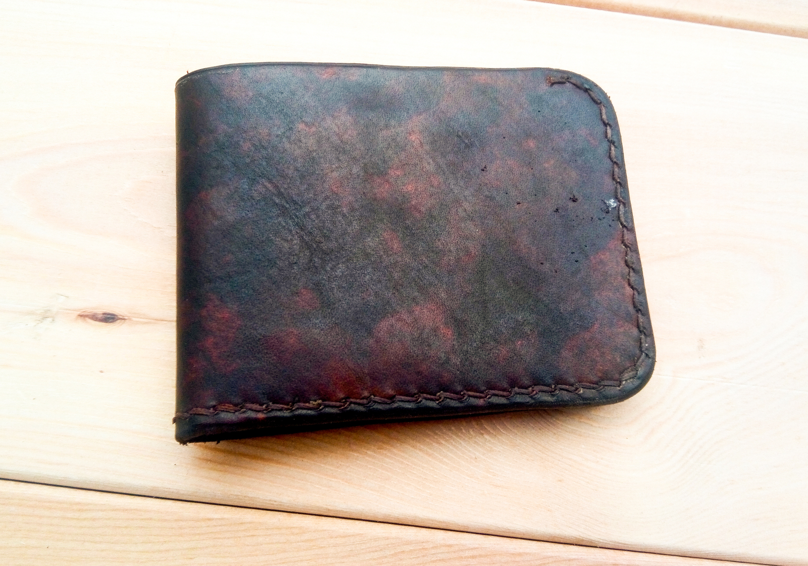 Simple bifold + process pieces - My, Leather craft, Handmade, Leather, Wallet, Needlework with process, Longpost