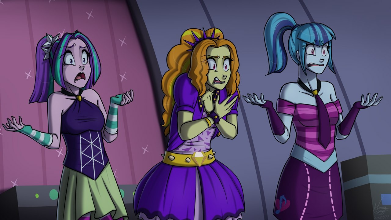 Come with us, you will be deported back to Equus - My little pony, Aria blaze, Sonata dusk, Adagio dazzle, Equestria girls